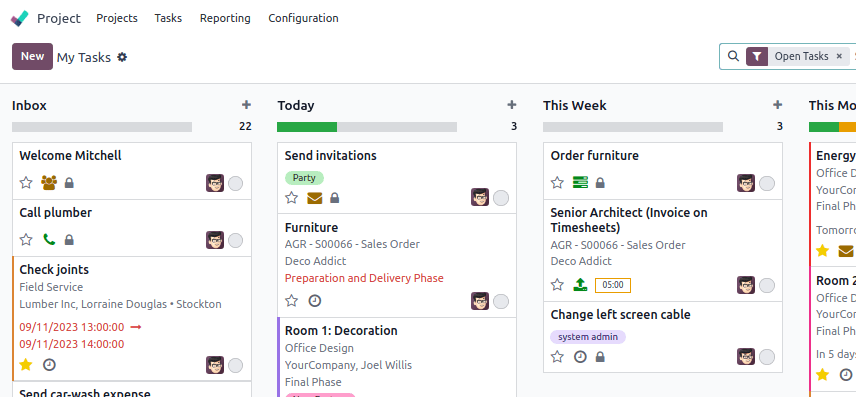 Task tracking and project management in Odoo using Kanban view