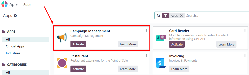 When the Campaign app appears, click Activate When the Campaign app appears, click Activate