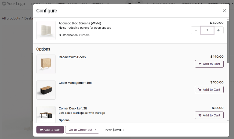 Optional products during checkout in Odoo eCommerce