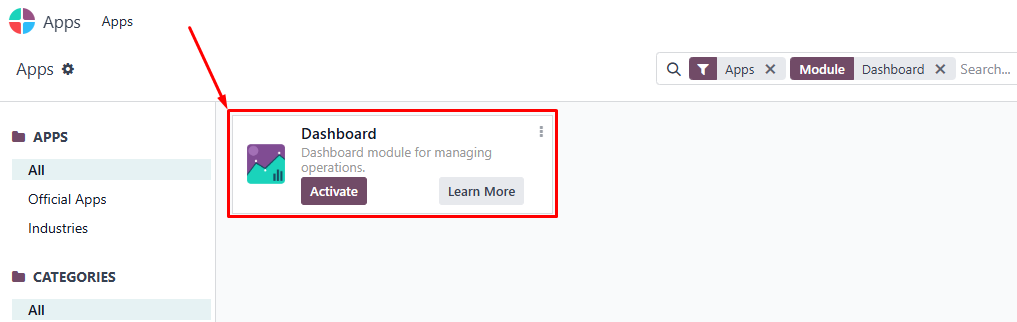 When the Dashboard app appears, click Activate When the Dashboard app appears, click Activate