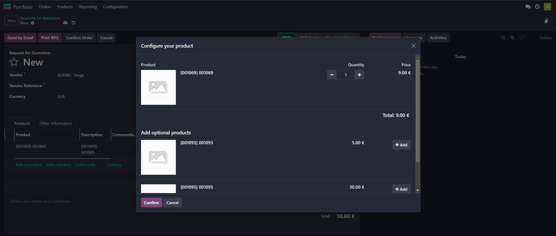 Shows the Product Configurator for optional products in Purchase (Odoo module by Doodex)