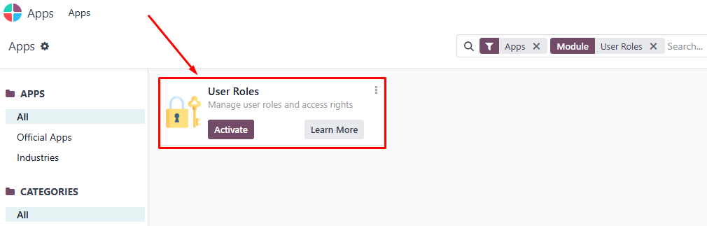 When the User Roles app appears, click Activate When the User Roles app appears, click Activate