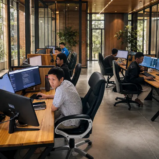 The Doodex development team at work in the open-plan Odoo studio
